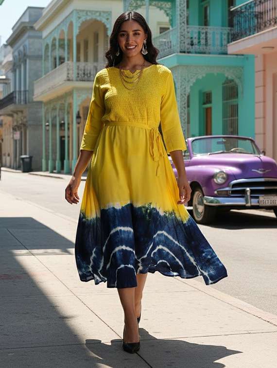 women printed three quarter sleeves fit & flare dress