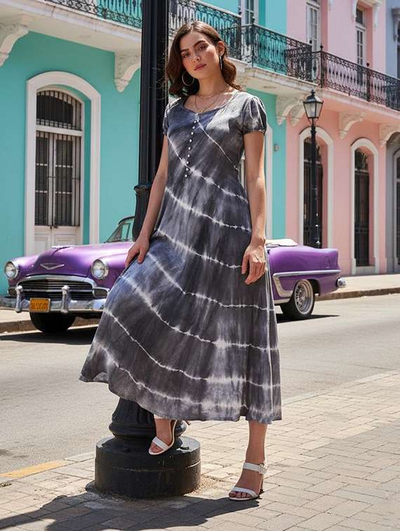 women printed round neck fit & flare dress - 22318670 -  Standard Image - 3