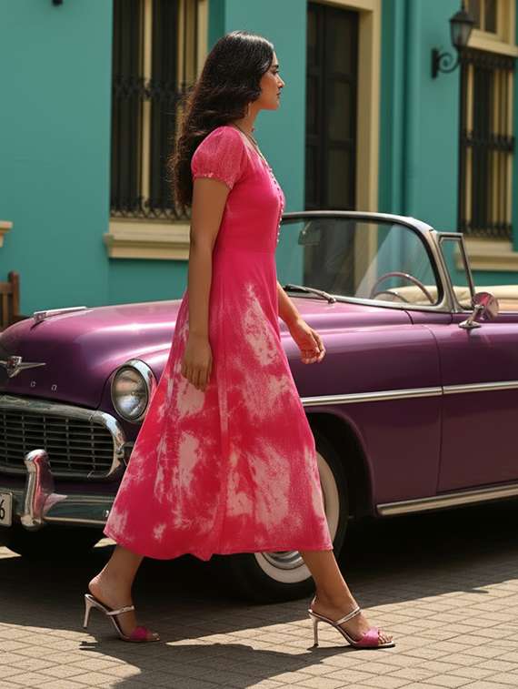 women printed short sleeves fit & flare dress - 22318672 -  Standard Image - 3