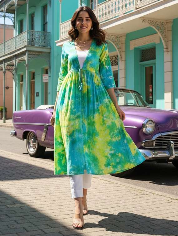 women tie & dyed three quarter sleeve long shrug