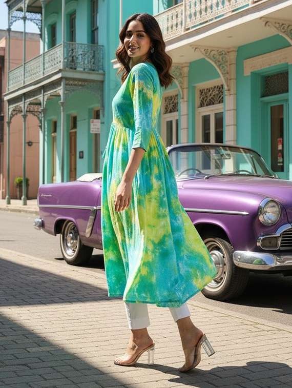 women tie & dyed three quarter sleeve long shrug - 22318675 -  Standard Image - 3