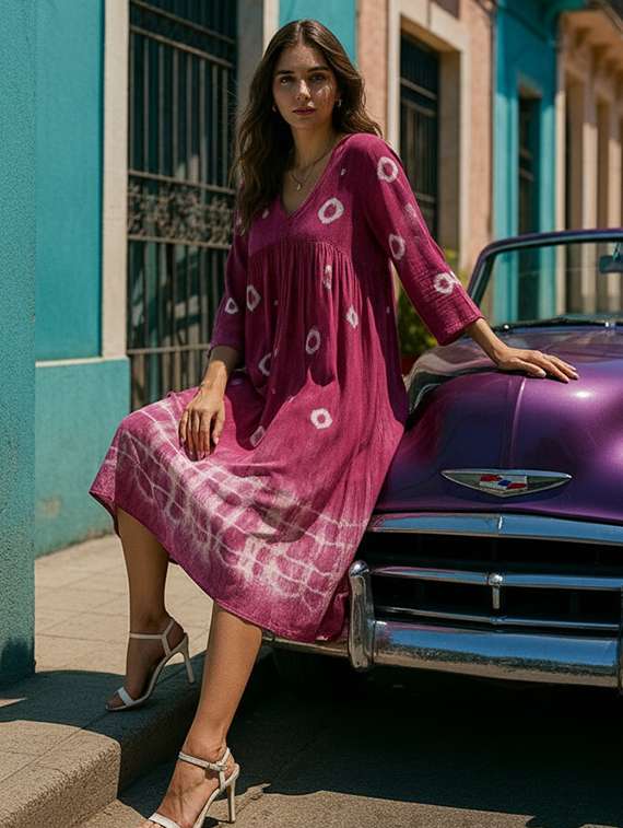 women printed three quarter sleeves fit & flare dress - 22318677 -  Standard Image - 3
