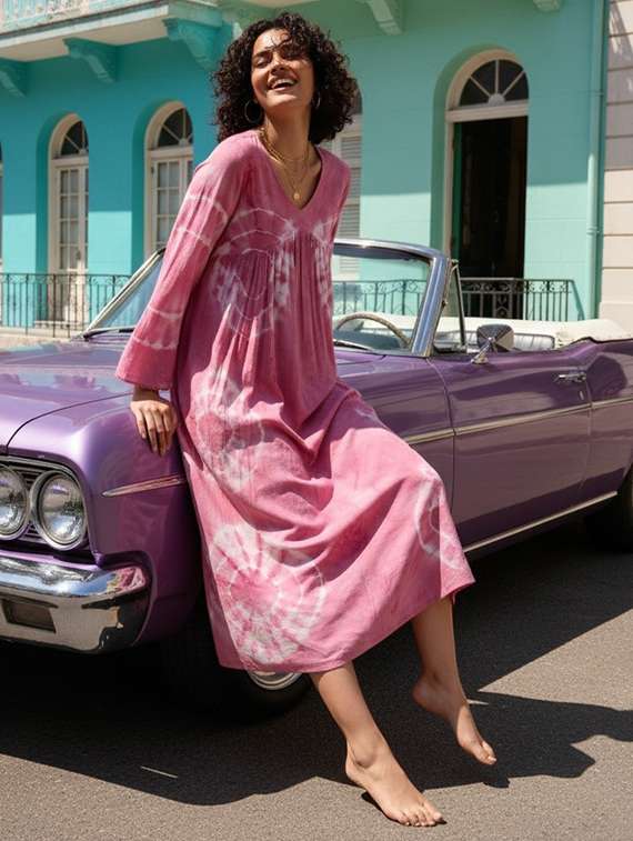 women printed three quarter sleeves fit & flare dress - 22318678 -  Standard Image - 3