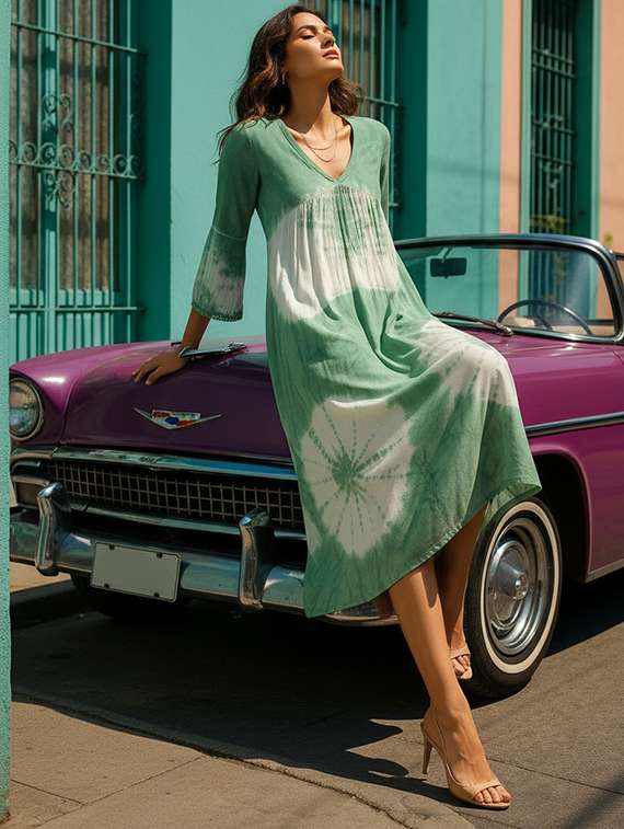 women printed three quarter sleeves fit & flare dress - 22318680 -  Standard Image - 3