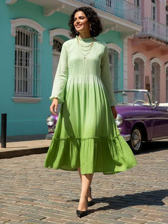 women ombre three quarter sleeves tiered dress