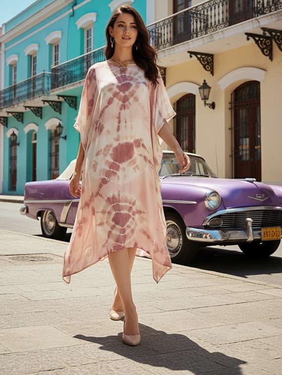 women printed kimono sleeve kaftan dress