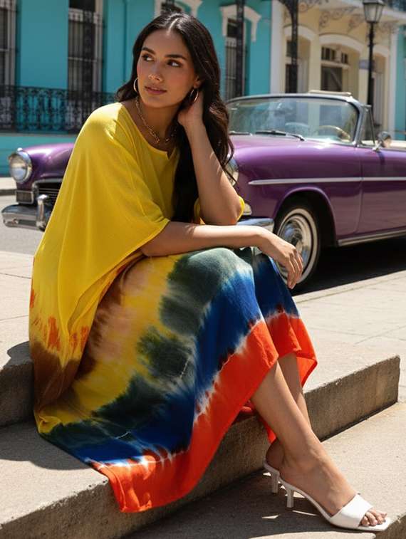 women printed kimono sleeve kaftan dress - 22318697 -  Standard Image - 3