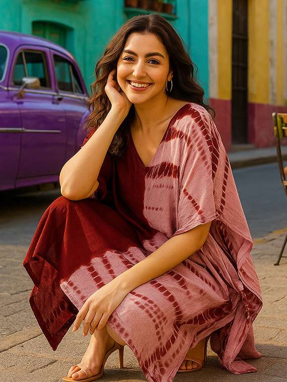 Women Printed Kimono Sleeve Kaftan Dress - 22318706 -  Standard Image - 3
