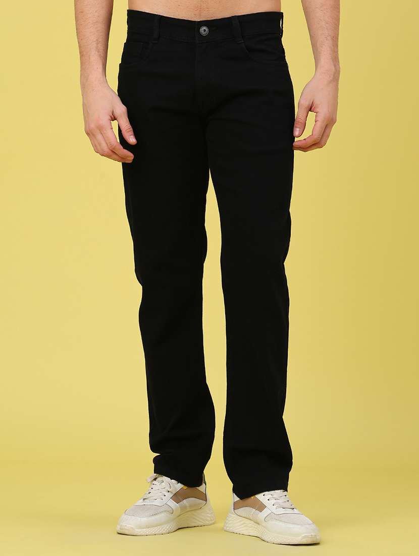 men plain mid rise full length straight fit jeans