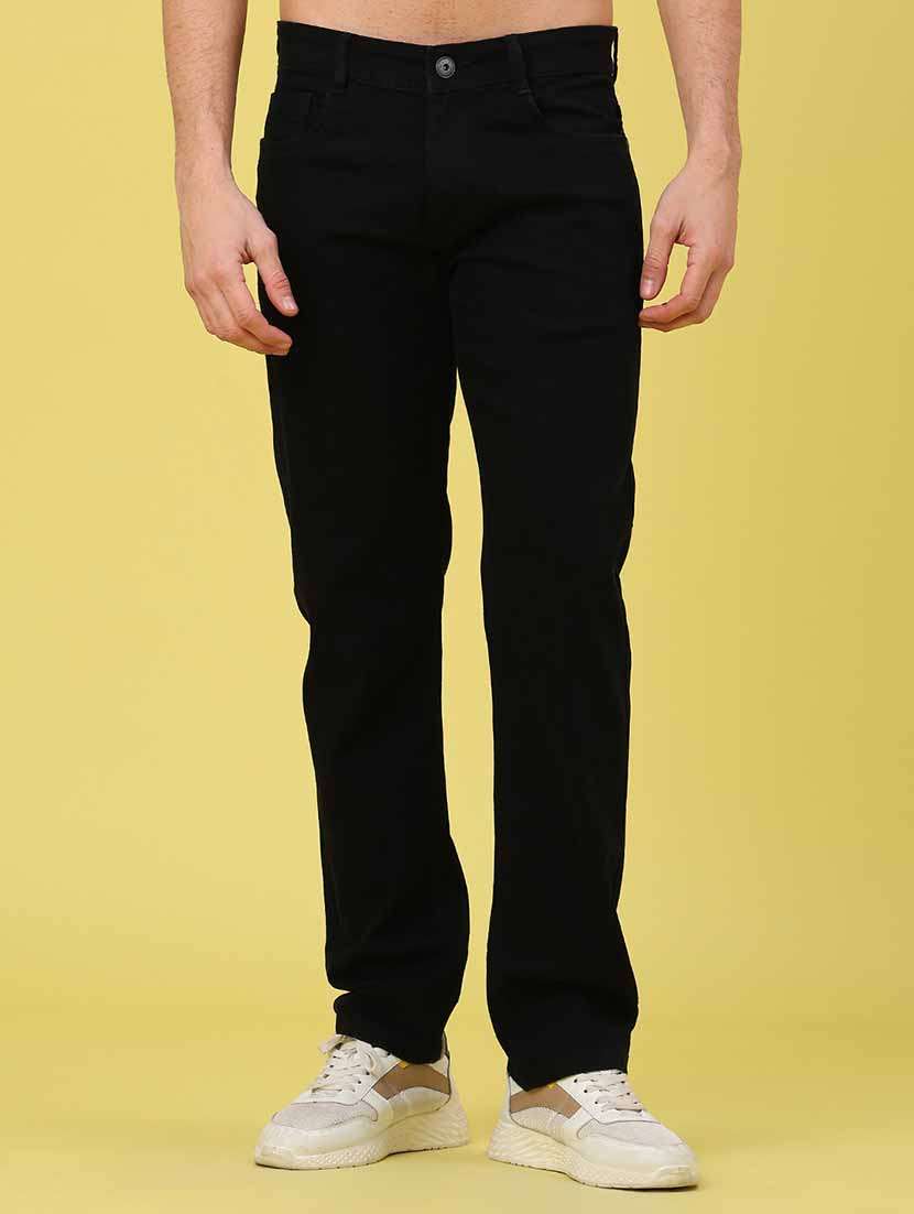 men plain mid rise full length straight fit jeans