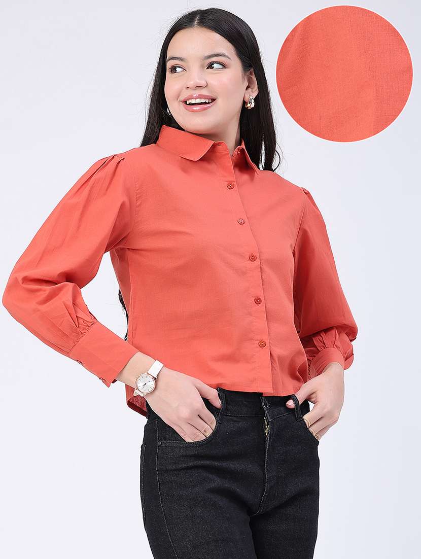 Women Solid Three Quarter Sleeves Regular Shirt - 22318988 -  Standard Image - 3