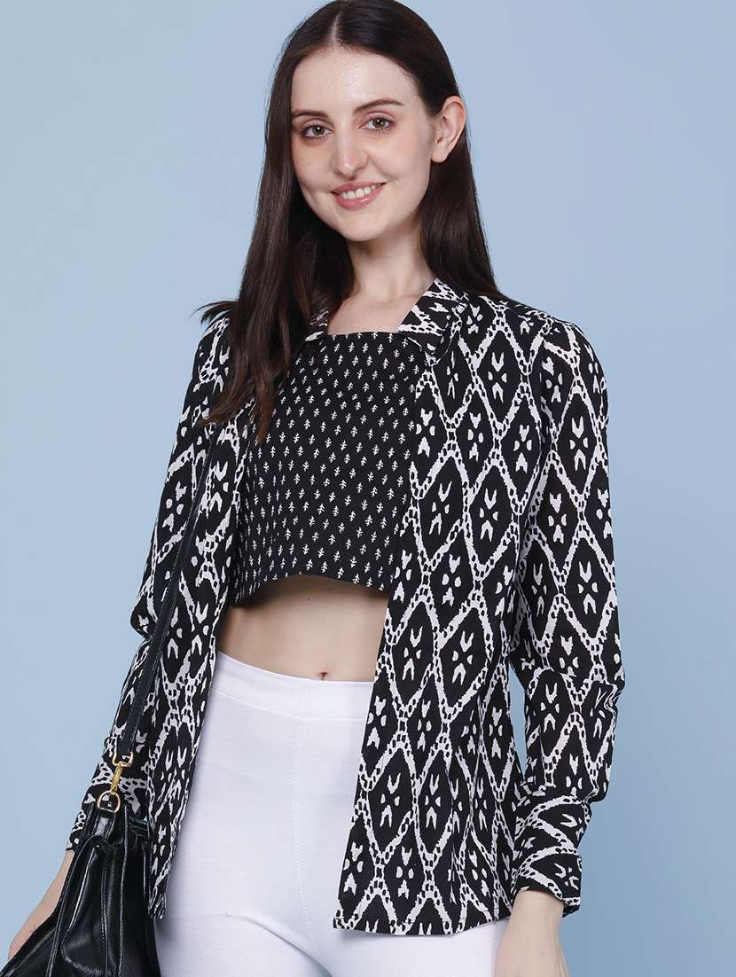 women printed crop top with shrug