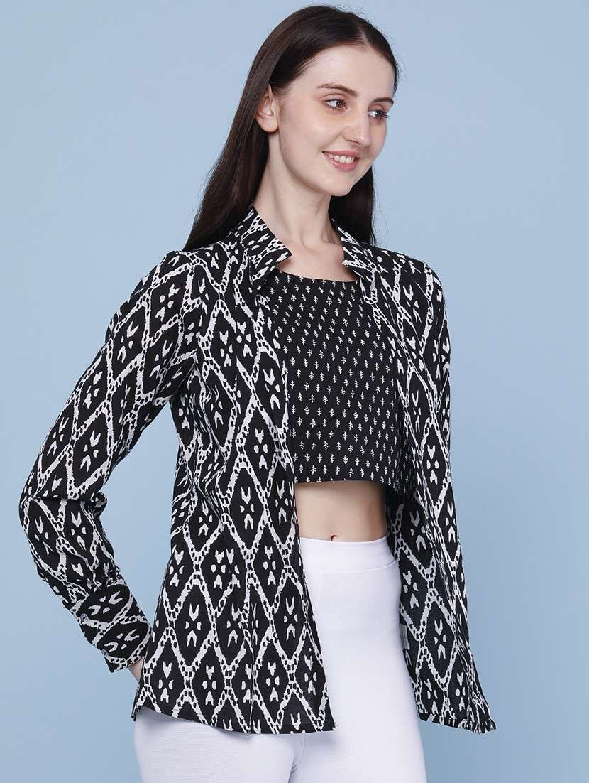 Women Printed Crop Top With Shrug - 22319017 -  Standard Image - 3