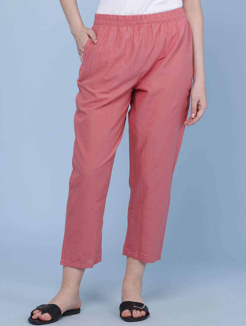 women solid mid rise tapered pant
