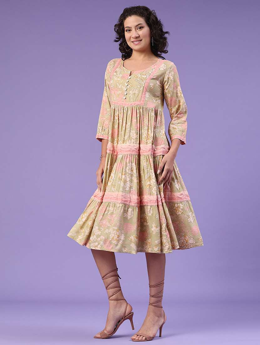 green cotton tiered  dress - 22319042 -  Standard Image - 3