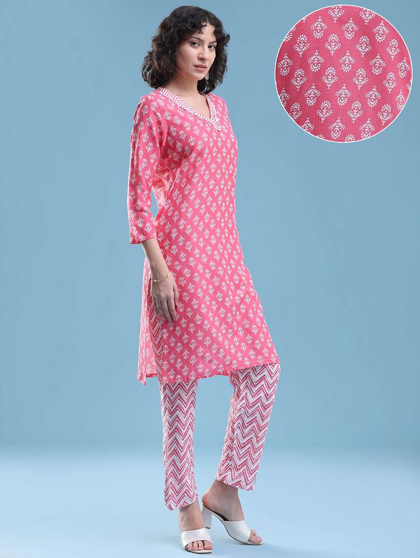 women printed three quarter sleeves kurta pant set - 22319123 -  Standard Image - 3