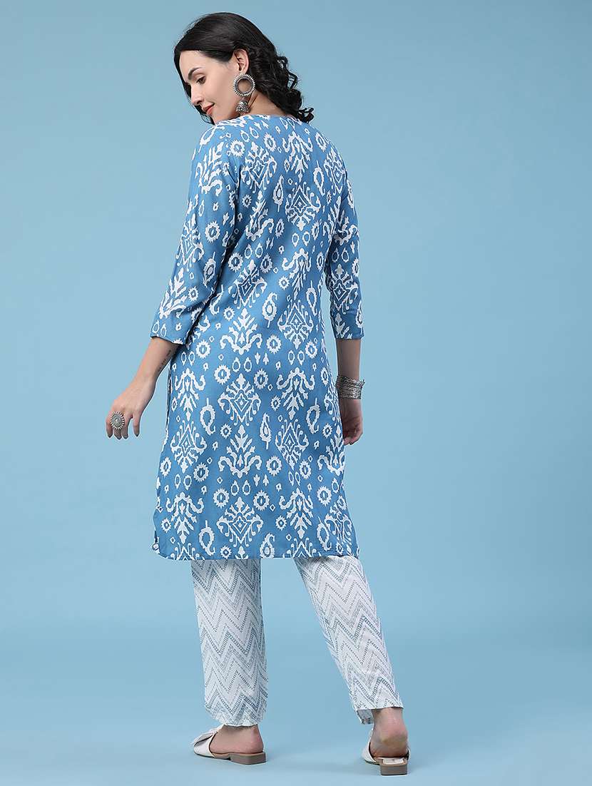 women printed three quarter sleeves kurta pant set - 22319124 -  Standard Image - 3