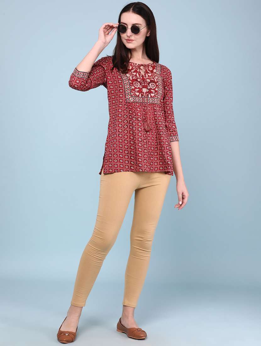 Women Printed Three Quarter Sleeves A-line Kurti - 22319129 -  Standard Image - 5