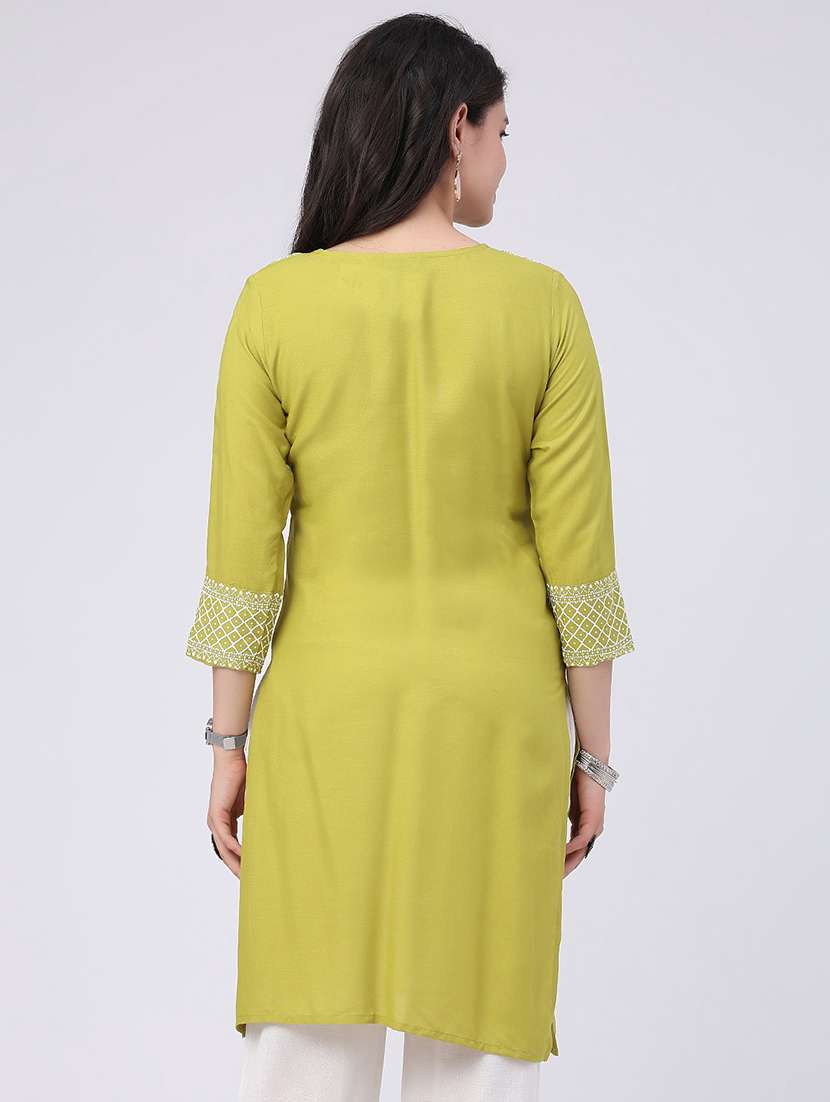 women printed three quarter sleeves straight kurta - 22319137 -  Standard Image - 3