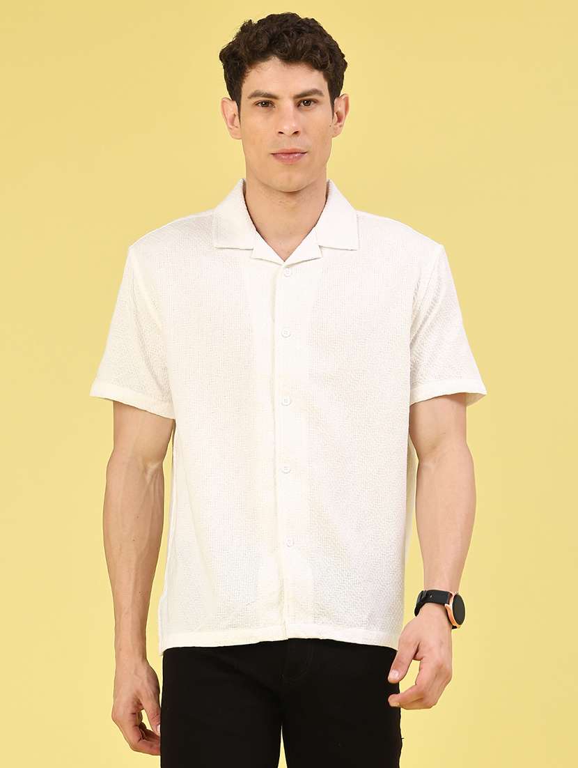 men self design short sleeve regular fit casual shirt