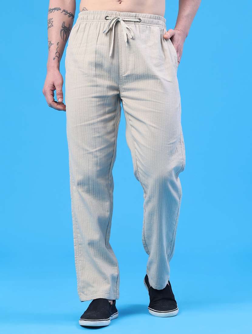 men self design mid rise regular fit casual trouser