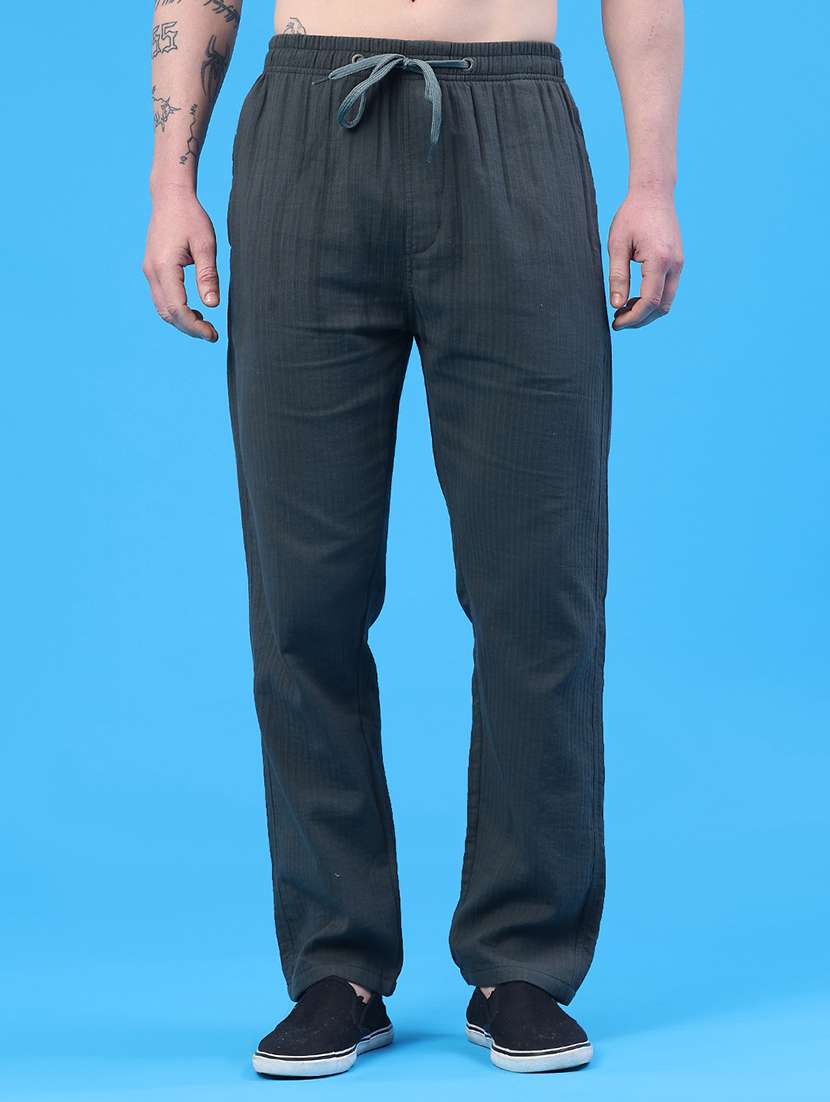 men self design mid rise regular fit casual trouser