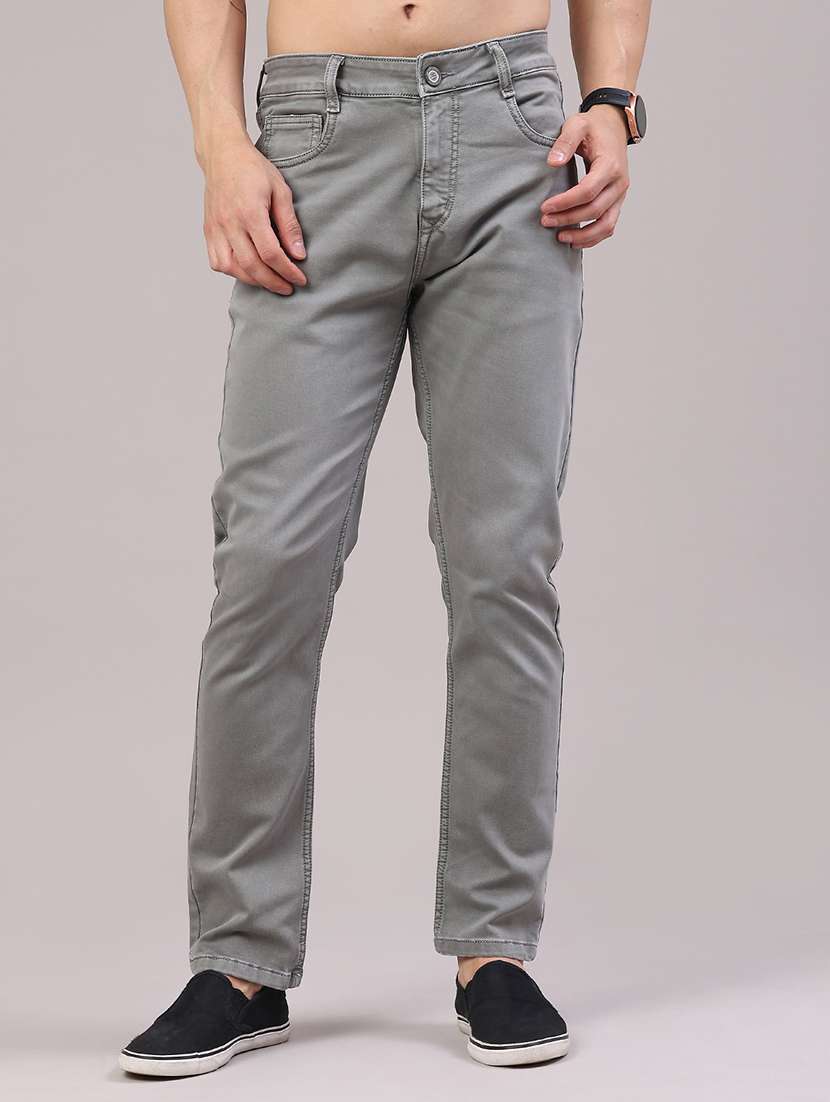men plain mid rise full length jeans