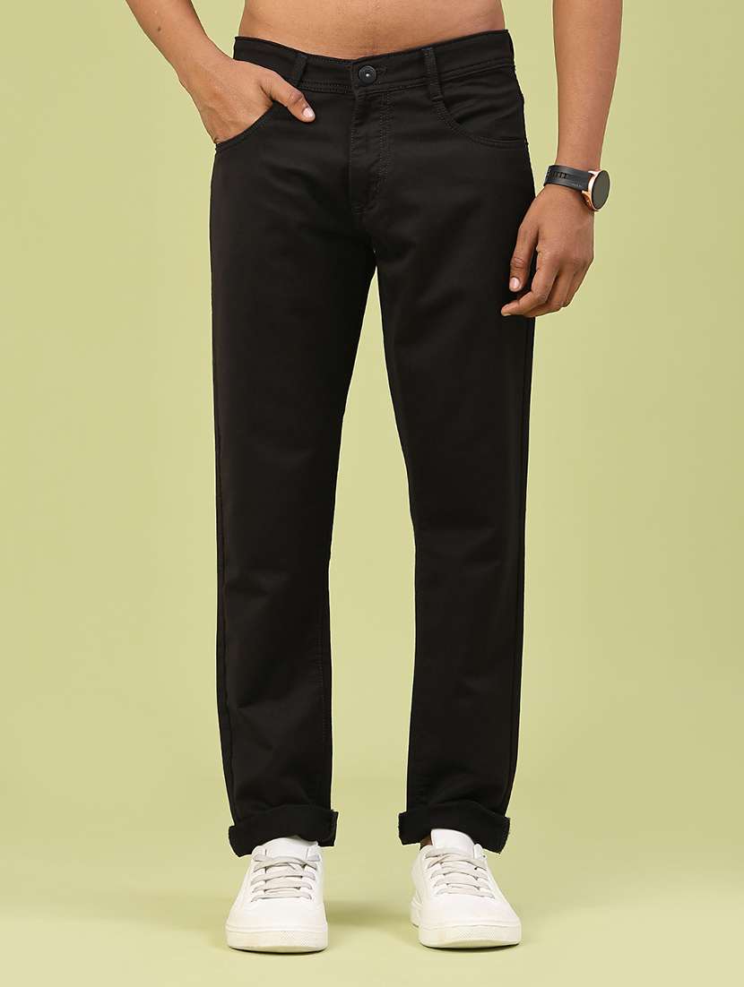 men plain mid rise full length jeans