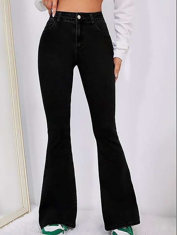 women plain high rise bootcut jeans