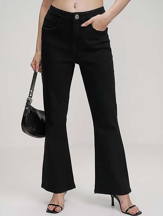 women plain high rise bootcut jeans