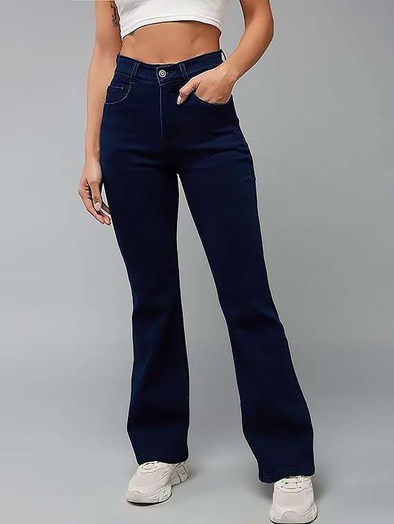 women plain high rise bootcut jeans