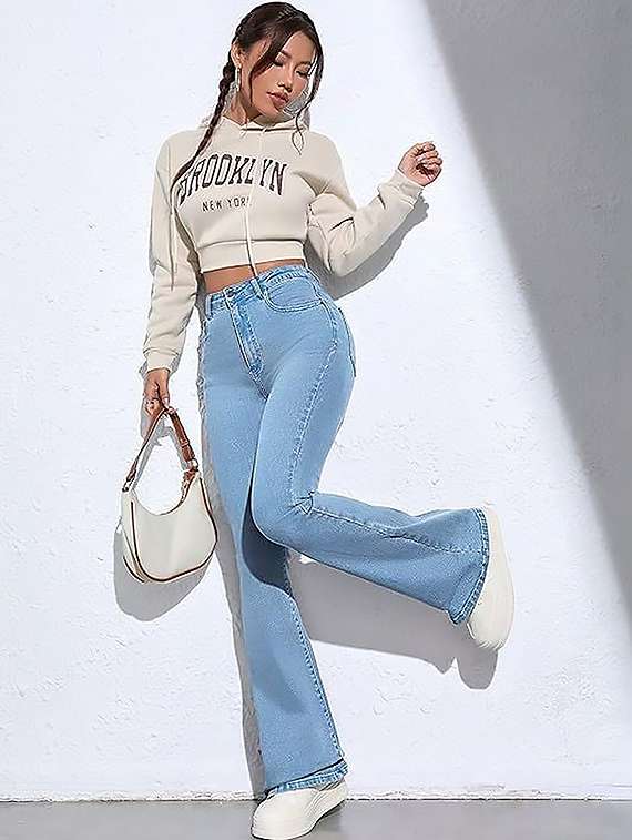 women plain high rise bootcut jeans - 22319250 -  Standard Image - 3