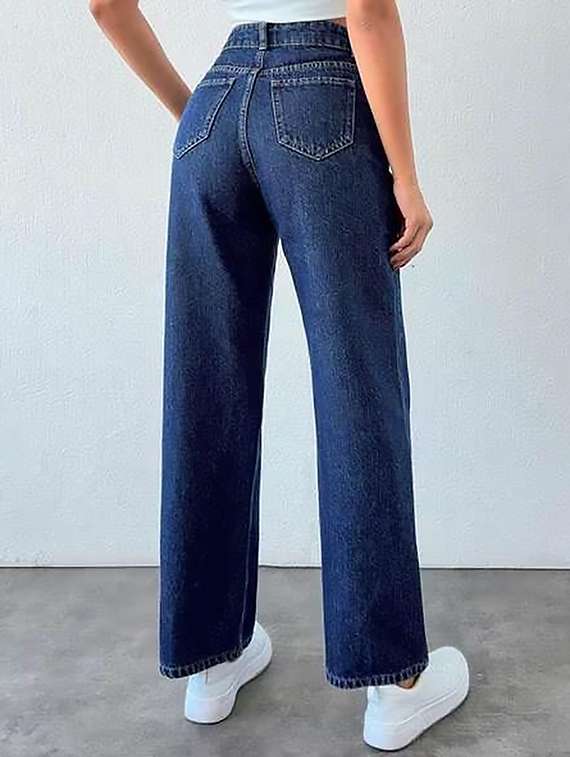 women plain high rise wide leg jeans - 22319252 -  Standard Image - 3