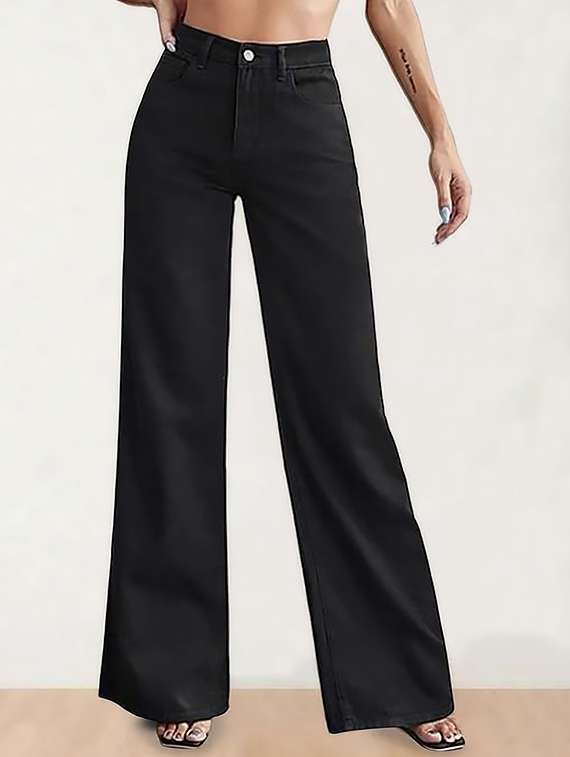 women plain high rise wide leg jeans