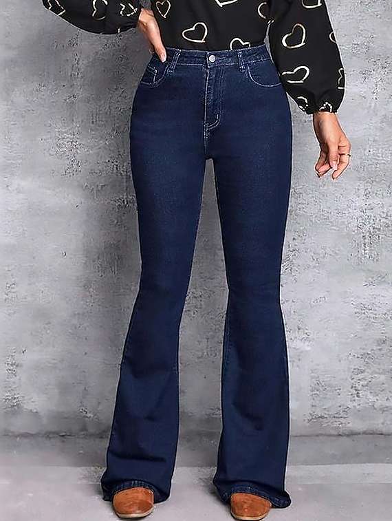 women plain high rise bootcut jeans