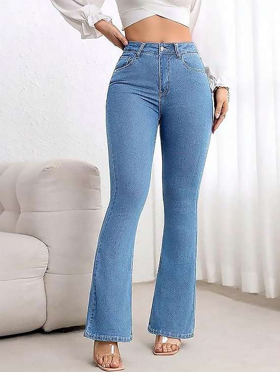 women plain high rise bootcut jeans
