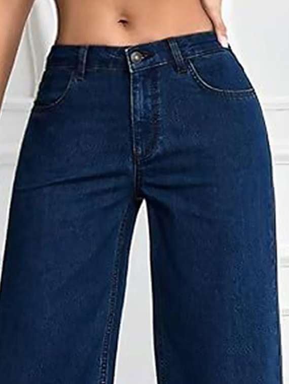 Women Plain High Rise Wide Leg Jeans - 22319261 -  Standard Image - 3