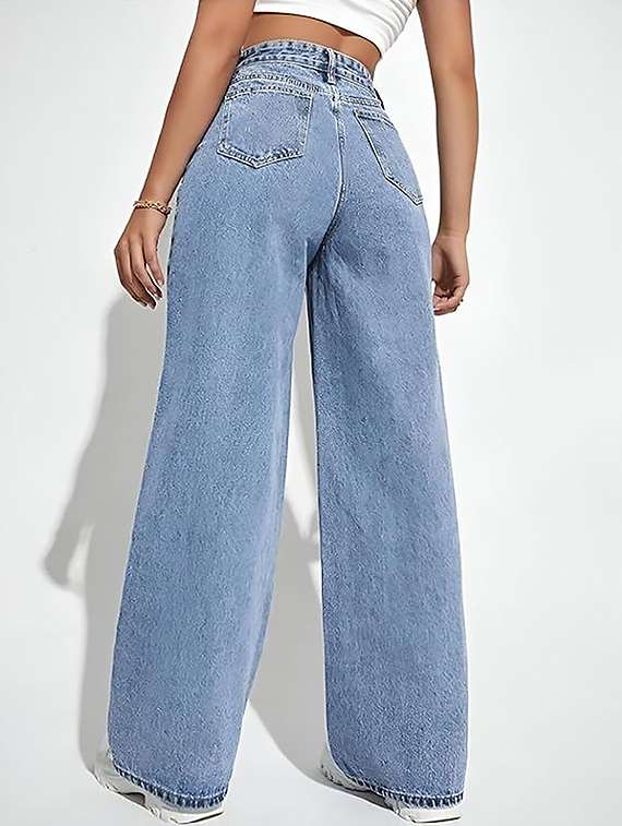 women plain high rise wide leg jeans - 22319262 -  Standard Image - 3