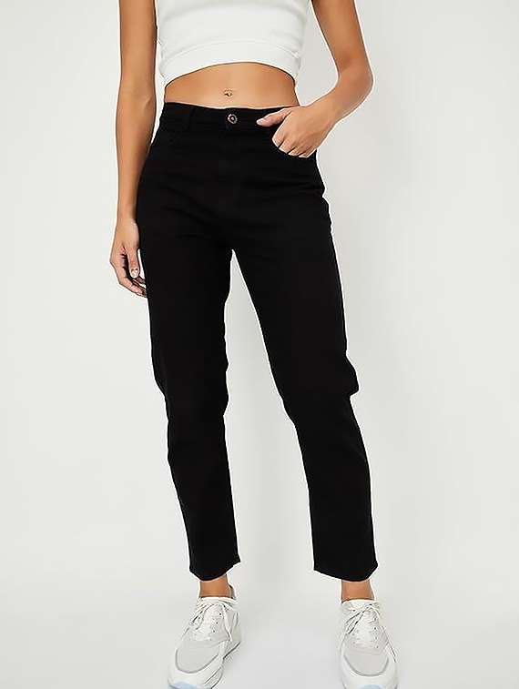 women solid high rise slim fit jeans