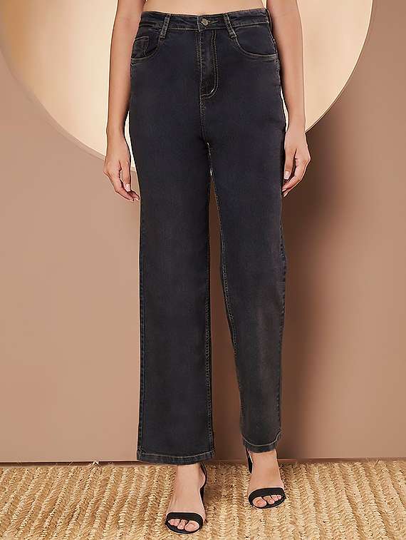 women solid high rise bootcut jeans