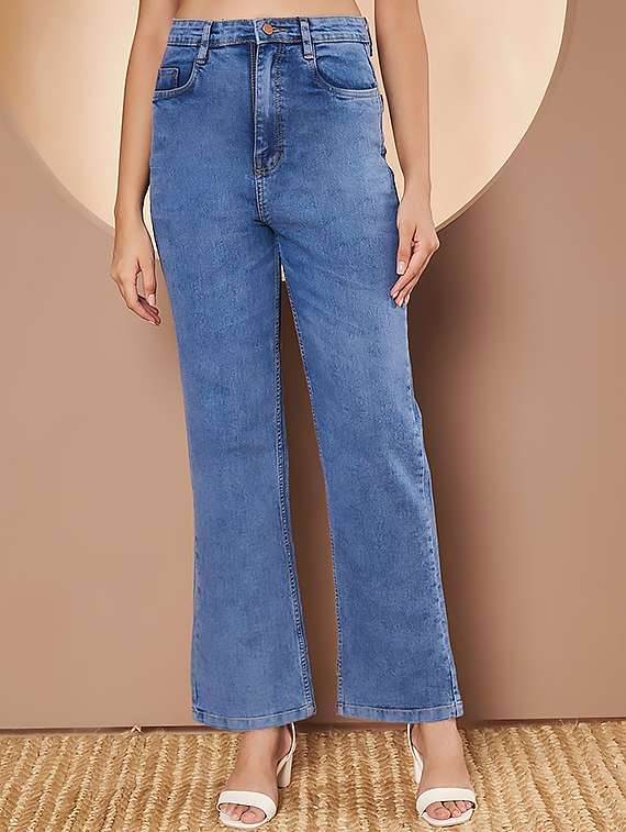 women plain high rise bootcut jeans