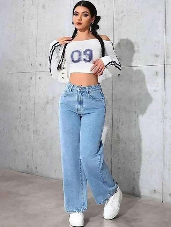 women plain high rise wide leg jeans - 22319295 -  Standard Image - 3