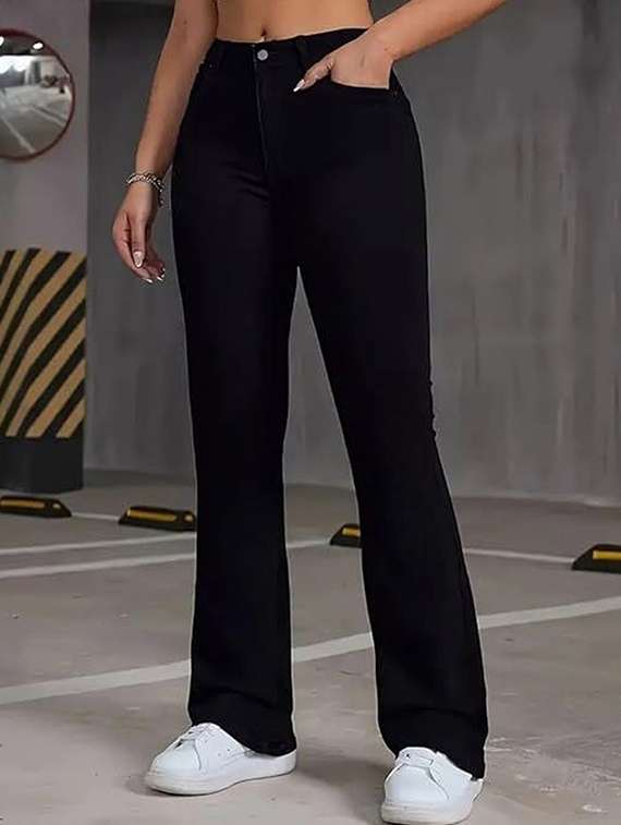 women solid high rise bootcut jeans