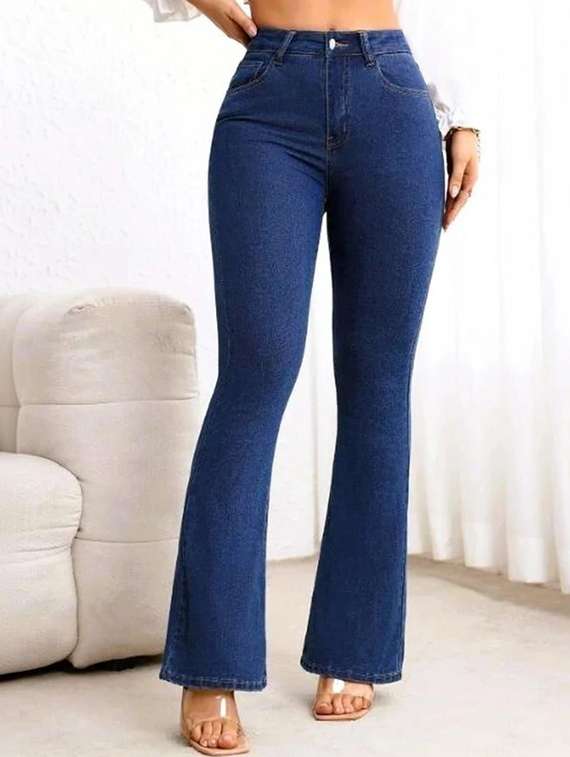 women solid high rise bootcut jeans