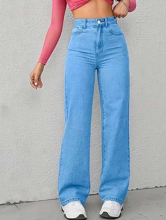 women solid high rise straight jeans
