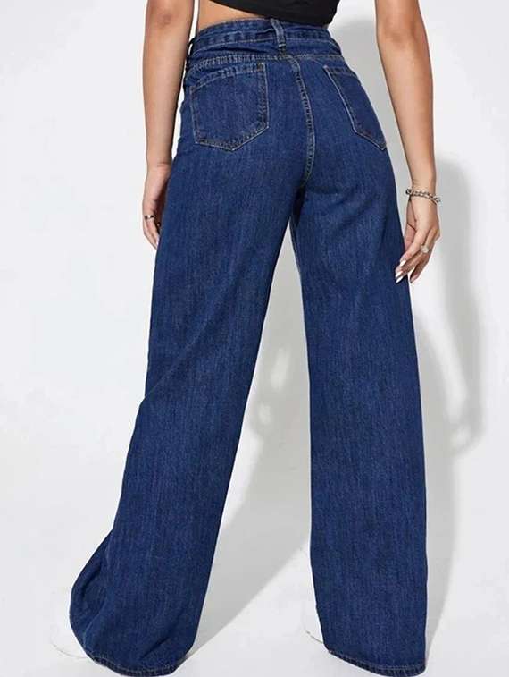 women solid high rise wide leg jean - 22319311 -  Standard Image - 3