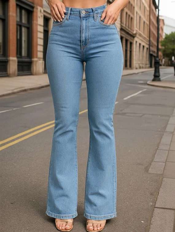 women solid high rise bootcut jeans