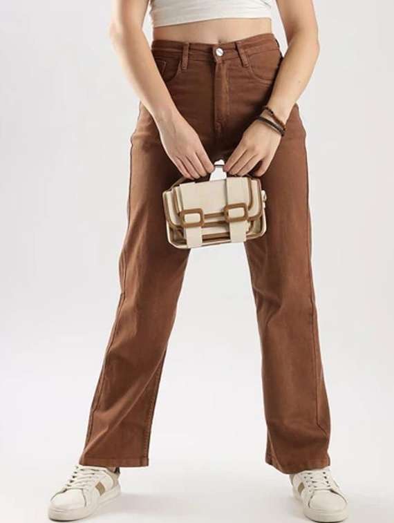 women solid high rise straight jeans