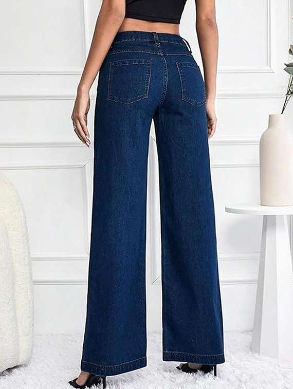 women solid high rise wide legeans - 22319322 -  Standard Image - 3