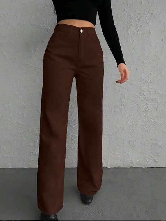 women plain high rise wide leg jeans
